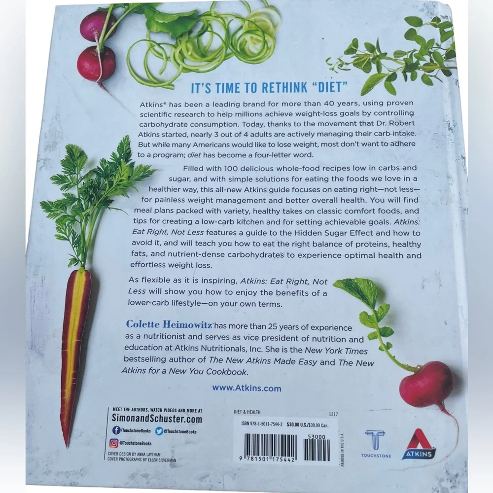 Atkins Eat Right Not Less Cookbook and Atkins Low Carb Low Sugar Lifestyle